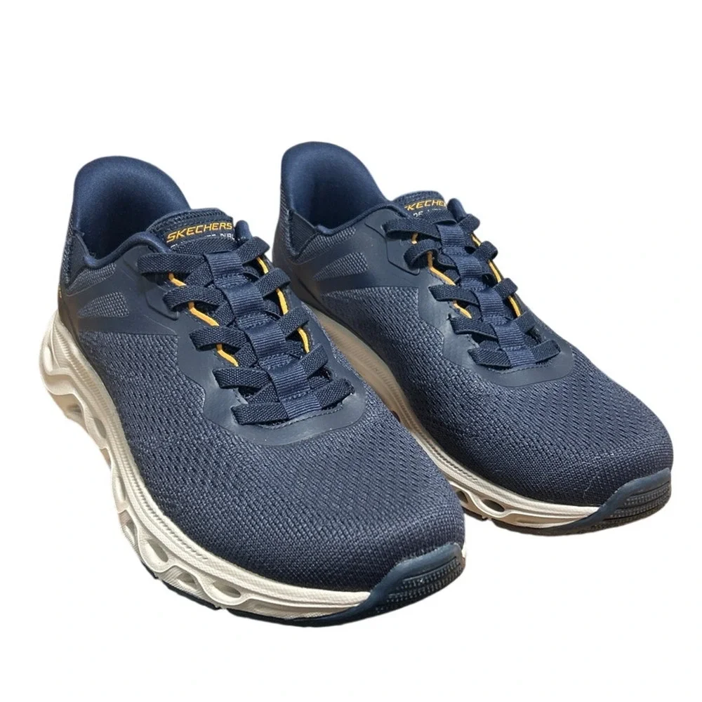 Skechers Men Size 10 Navy Blue Mesh Hands Free Swift Fit Slide On Athletic Shoes